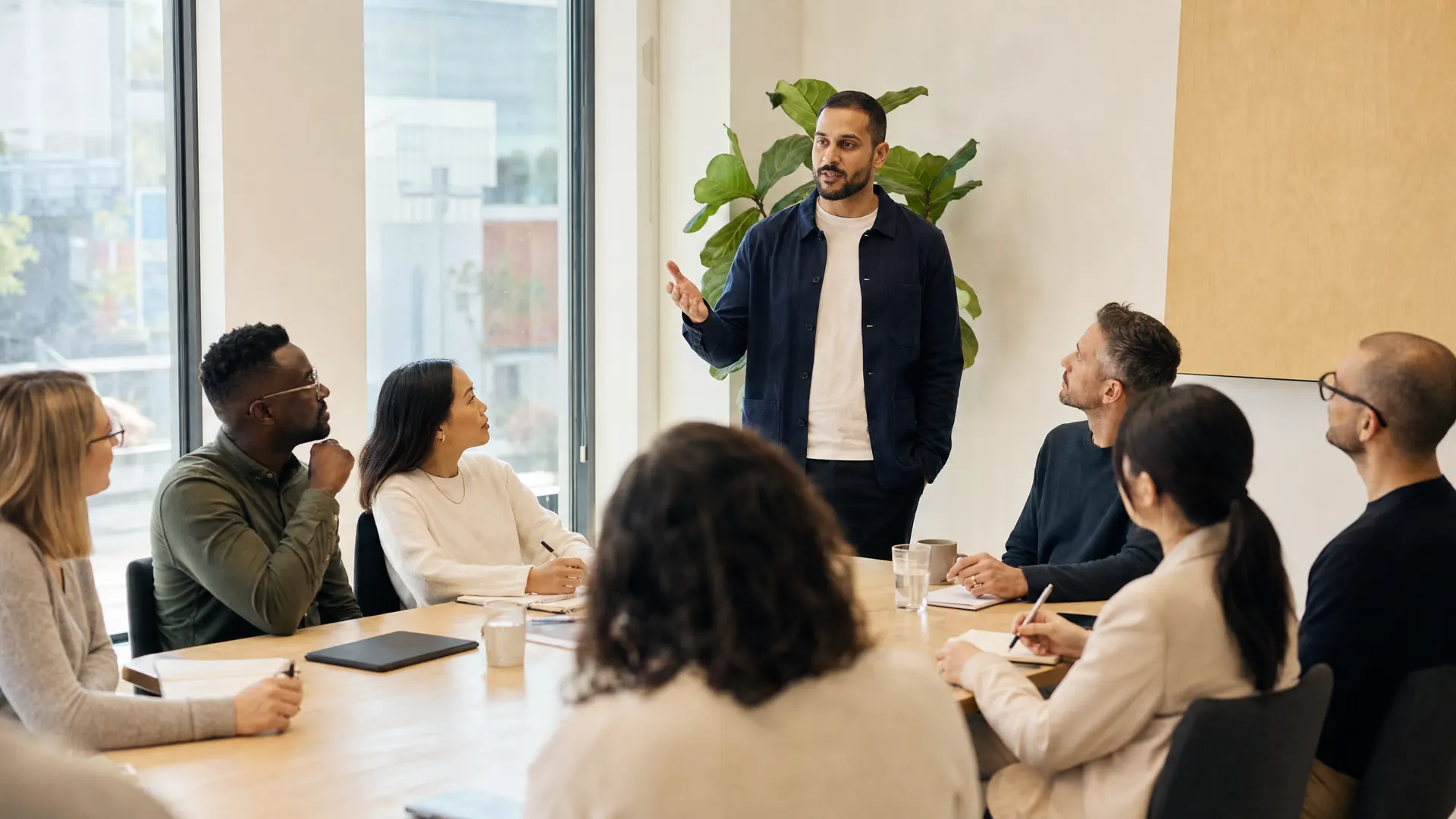 A practical AI seminar delivered to a company team in a modern meeting room